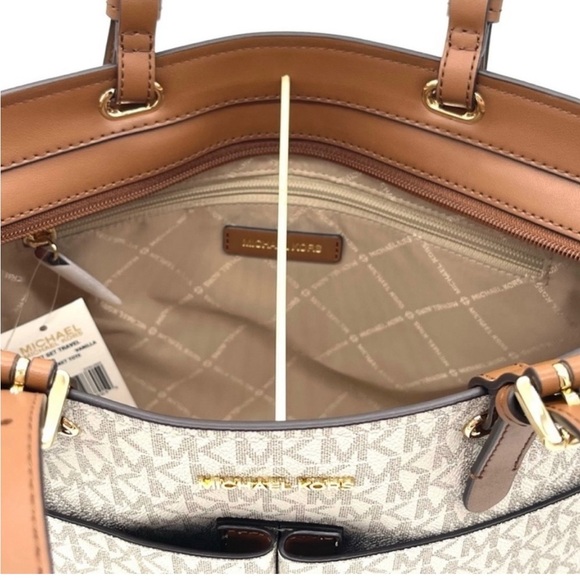 Michael Kors Medium Double Packet Tote Bag Vanilla/Brown - Picture 11 of 12